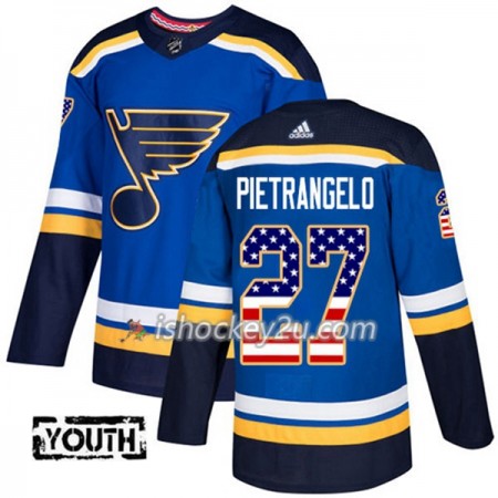 Børn NHL St. Louis Blues Trøje Alex Pietrangelo 27 Adidas 2017-2018 Blå USA Flag Fashion Authentic